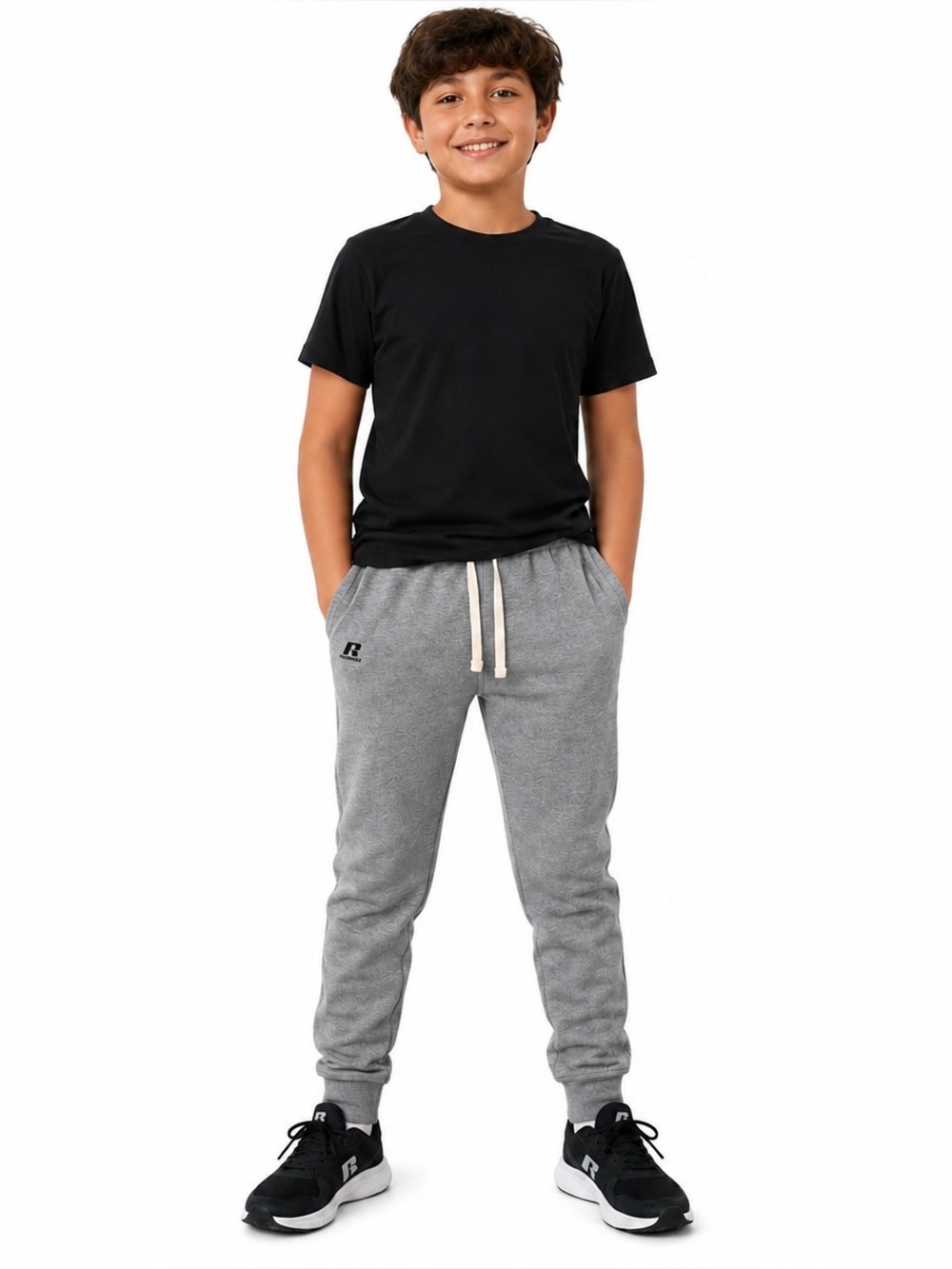 Russell Athletic Boys Heather Gray Jogger Sweatpants Drawstring Pockets Sz Small